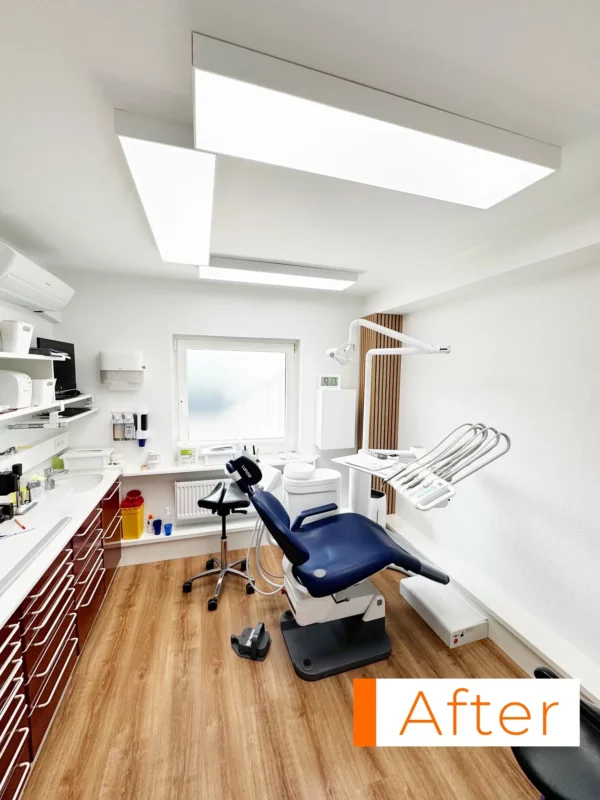 Hoogwaardig CRI 98+ tandheelkundig verlichtingssysteem geïnstalleerd in de tandartspraktijk van Dr. Daniel Nolte voor nauwkeurige kleurweergave en klinische precisie.